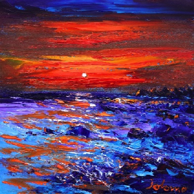 Sunset over the Port Mhor Rocks Colonsay 12x12